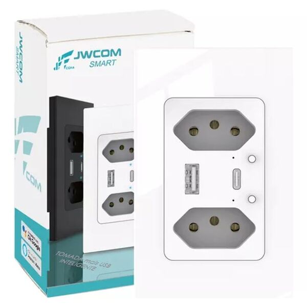 Tomada Inteligente Wi-fi Usb-c Usb-a Dupla 3 Pinos Jwcom Bran