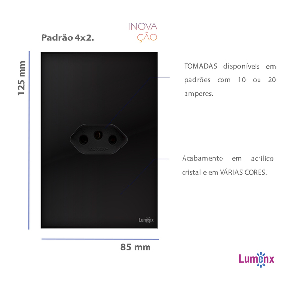 Tomada Simples 20a Tok Glass Preto Lumenx