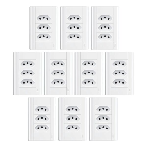 Tomada Tripla 20a Com Placa 4x2 Fame Modulare - Kit 10 Un Bra