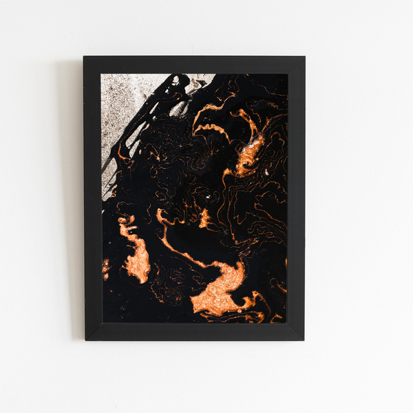 Tons De Laranja Preto Abstrato Quadro Moldura Preta 60x40cm