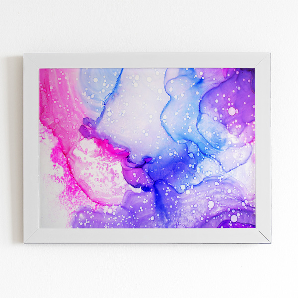 Tons De Rosa E Roxo Abstrato Quadro Moldura Branca 60x40cm