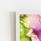 Tons De Verde E Roxo Abstrato Quadro Moldura Branca 60x40cm