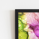 Tons De Verde E Roxo Abstrato Quadro Moldura Preta 60x40cm