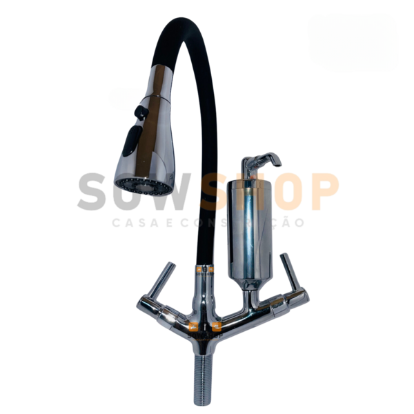 Torneira Aladim Metal Inox Com Filtro Cromado Flexível Preta