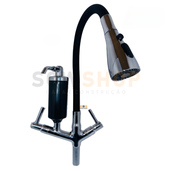 Torneira Aladim Metal Inox Com Filtro Preto Flexível Preta Co