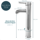 Torneira Alta Banheiro Cromada Inox 304 Lavabo Monocomando Mi