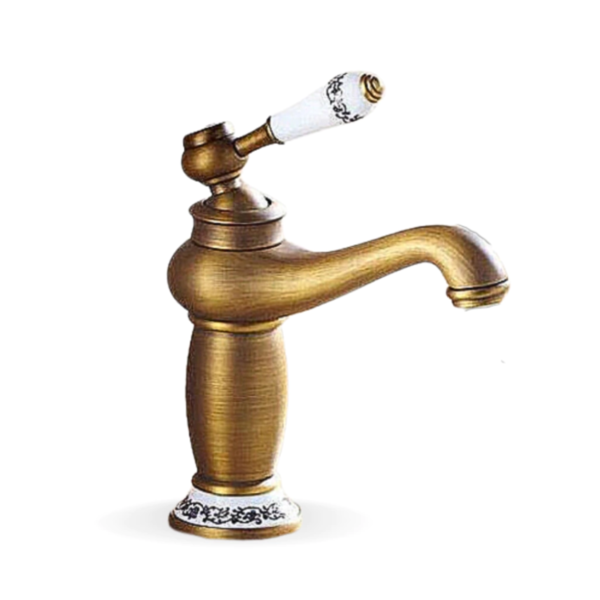 Torneira Baixa Monocomando Banheiro Vintage Bronze e Porcelana