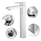 Torneira Bancada Banheiro Quadrada Inox Cromada Bica Alta