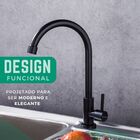 Torneira Banheiro Cozinha em Aço Inox Cor Preta com Giro 360º