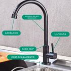 Torneira Banheiro Cozinha em Aço Inox Cor Preta com Giro 360º