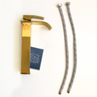 Torneira Banheiro Dourada Inox 304 Bica Alta Quadrada Cascata