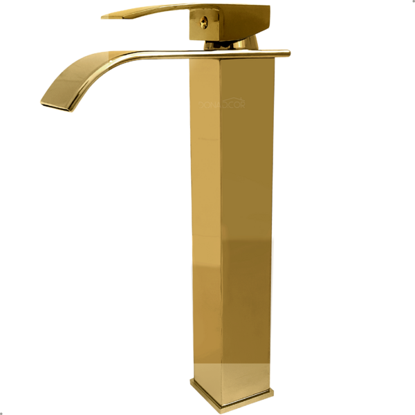 Torneira Banheiro Dourada Inox 304 Bica Alta Quadrada Cascata