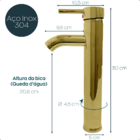 Torneira Banheiro Dourada Monocomando Inox 304 Cuba De Sobrep