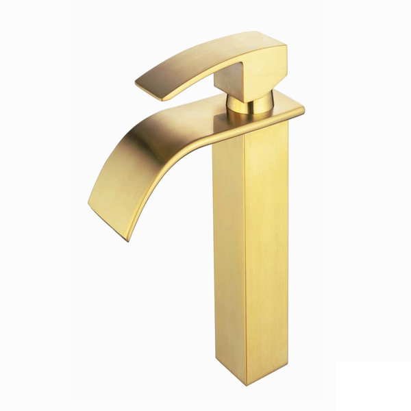 Torneira Banheiro Lavabo Cascata Alta Dourada Escovada Mistur