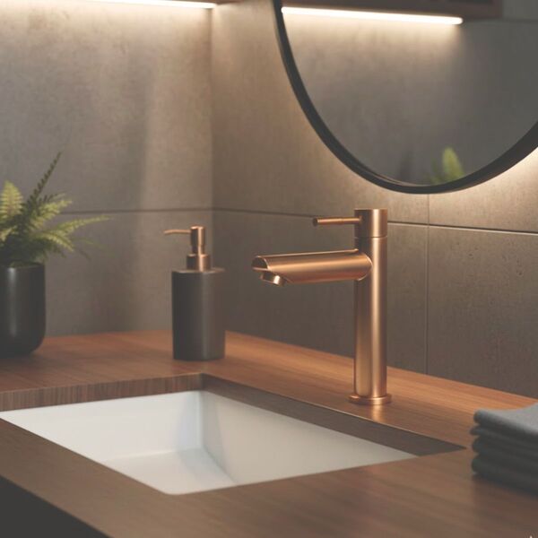 Torneira Banheiro Lavabo de Bancada Media Bica Reta Marrom Go