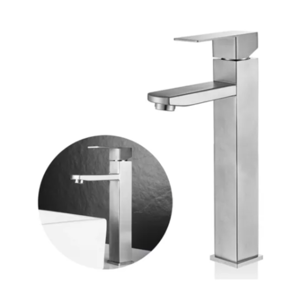 Torneira Banheiro Lavabo Monocomando Alta Metal Inox Prata