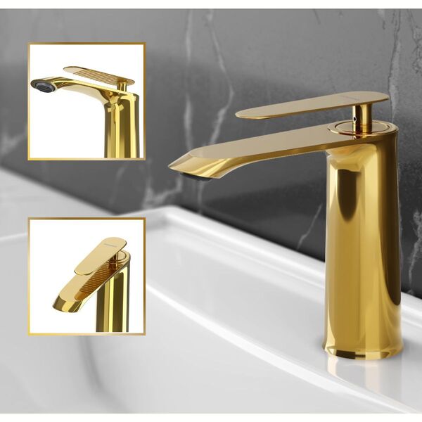 Torneira Banheiro Misturador 100% Metal Premium Moscou Gold