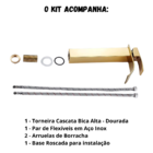 Torneira Banheiro Monocomando Alta Dourado Cascata Premium