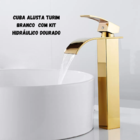Torneira Banheiro Monocomando Alta Dourado Cascata Premium
