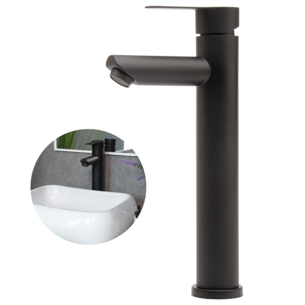 Torneira Banheiro Monocomando Alta Inox Preto Fosco Redonda | Leroy Merlin