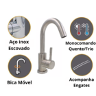 Torneira Banheiro Monocomando Misturador Escovado Baixa