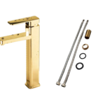 Torneira Banheiro Quadrada Dourada Monocomando Bica Alta