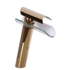 Torneira Cascata Alta Dourada Para Banheiro Monocomando