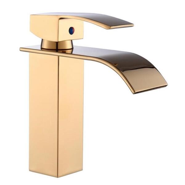 Torneira Cascata Baixa Com Misturador Monocomando Dourada De