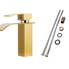 Torneira Cascata Banheiro Misturador Quadrada Dourada Áureo