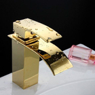 Torneira Cascata Inox Monocomando Dourado Lavabo Luxo Banheir