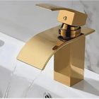 Torneira Cascata Inox Monocomando Dourado Lavabo Luxo Banheir