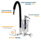 Torneira Com Filtro Gourmet Emborrachada Preta Parede Casagra