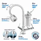 Torneira Com Filtro Gourmet Pia Cozinha De Parede + 3 Refil