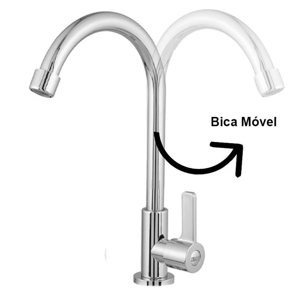 Torneira Cozinha Bancada Bica Movel Metal Cromado 1/4 de volt