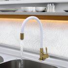 Torneira Cozinha Bancada Tubo Flexível Branca E Dourada 1/4 d