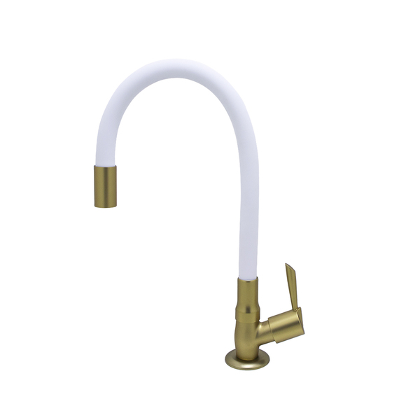 Torneira Cozinha Bancada Tubo Flexível Branca E Dourada 1/4 d