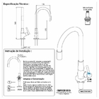 Torneira Cozinha Bancada Tubo Flexível Preta e Dourada Fosca