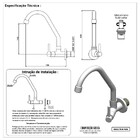 Torneira Cozinha Bica Móvel Metal Cromada 1/4 Volta Parede