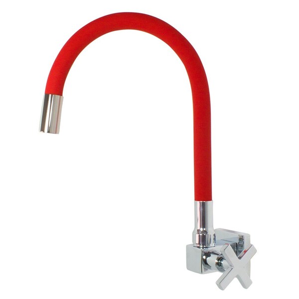 Torneira Cozinha Cruzeta Parede Tubo Vermelho Articulável 1/4