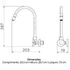 Torneira Cozinha De Parede 1/2"" E 3/4"" Nova Trio Docol