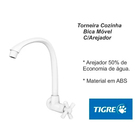 Torneira Cozinha De Parede Bica Alta Móvel Cross Tigre