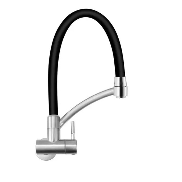 Torneira Cozinha De Parede Flexível Aço Escovado Com Tubo Pre