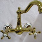 Torneira Cozinha de Parede Misturador Vintage Dourada e Porce