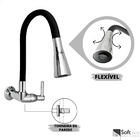 Torneira Cozinha Flexível Parede Cone Jato Duplo Preto/cromo