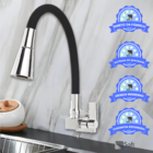 Torneira Cozinha Flexível Quadrada Parede Cone Preto/cromo