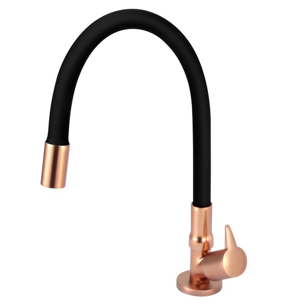 Torneira Cozinha Gourmet Flexível Rose Gold Black/preto Mesa