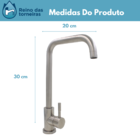 Torneira Cozinha Monocomando Inox Escovado Bica Reta Móvel