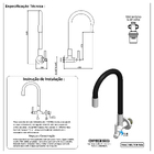 Torneira Cozinha Parede Tubo Colorido Preto Flexível 1/4v Luxo
