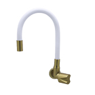 Torneira Cozinha Parede Tubo Flexível Branca E Dourada Metal