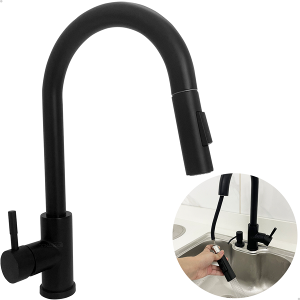 Torneira Cozinha Preta Fosca Inox 304 Monocomando Bancada Fle